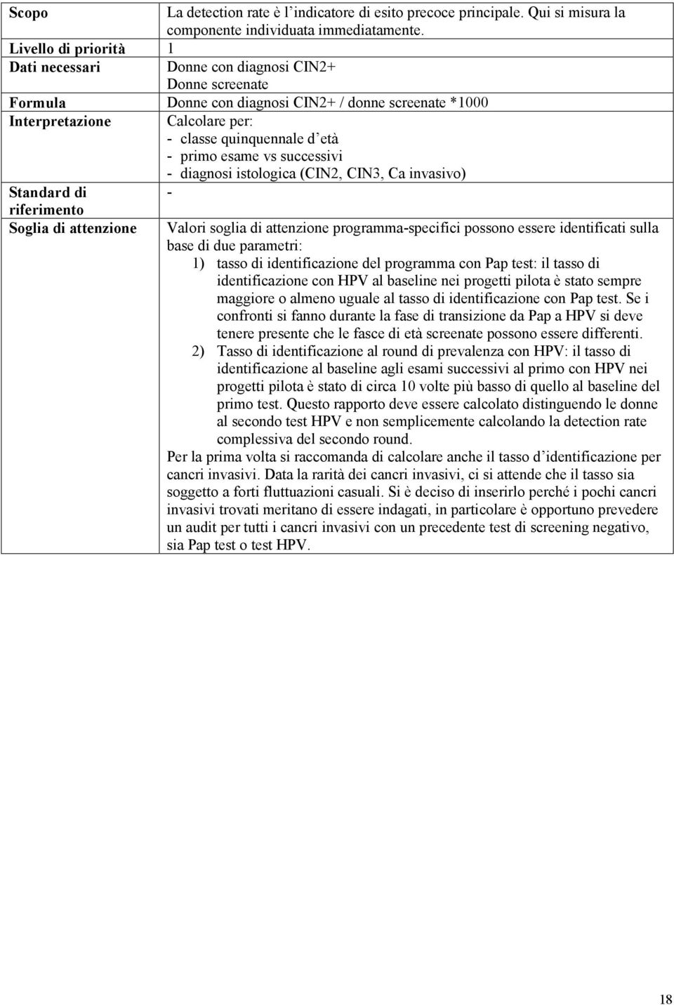 attenzione programmaspecifici possono essere identificati sulla base di due parametri: 1) tasso di identificazione del programma con Pap test: il tasso di identificazione con HPV al baseline nei