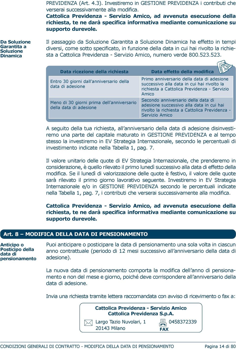 Da Soluzione Garantita a Soluzione Dinamica Il passaggio da Soluzione Garantita a Soluzione Dinamica ha effetto in tempi diversi, come sotto specificato, in funzione della data in cui hai rivolto la