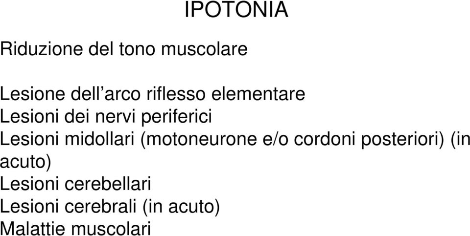 midollari (motoneurone e/o cordoni posteriori) (in acuto)