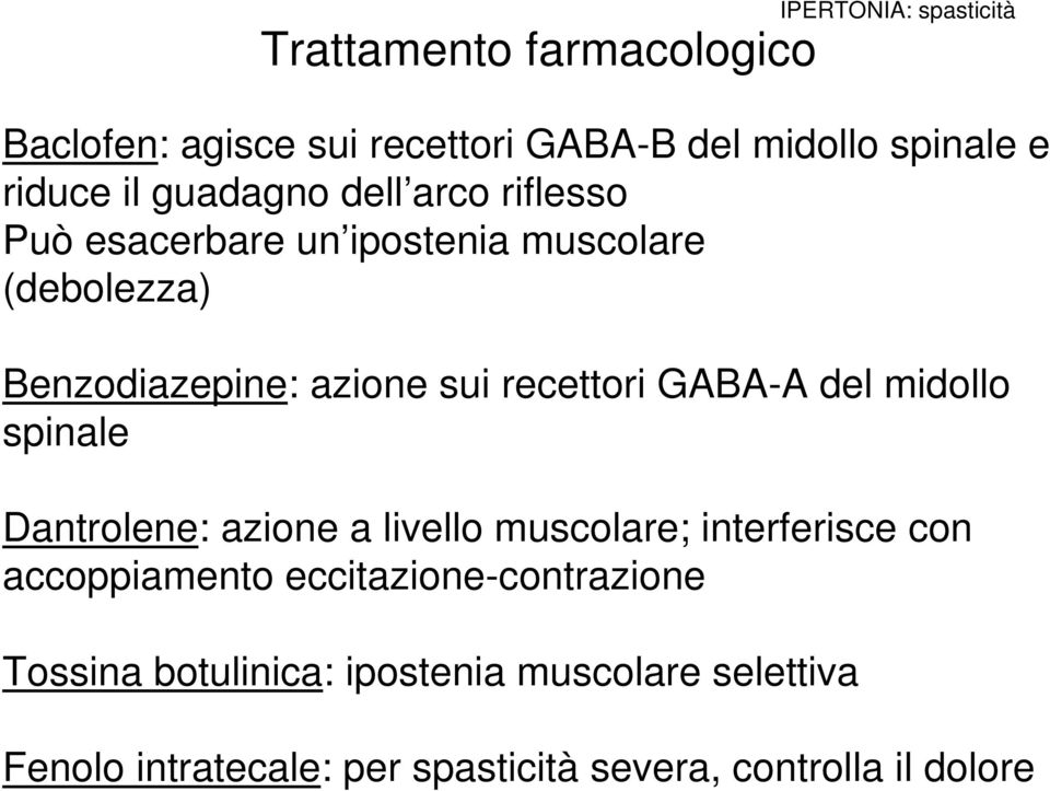 recettori GABA-A del midollo spinale Dantrolene: azione a livello muscolare; interferisce con accoppiamento