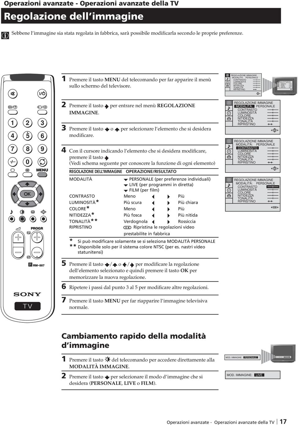 REGOLAZIONE IMMAGINE LUMIITÀ RIPRITI LUMIITÀ RIPRITI Premere il tasto per entrare nel menù REGOLAZIONE IMMAGINE. Premere il tasto o per selezionare l elemento che si desidera modificare.