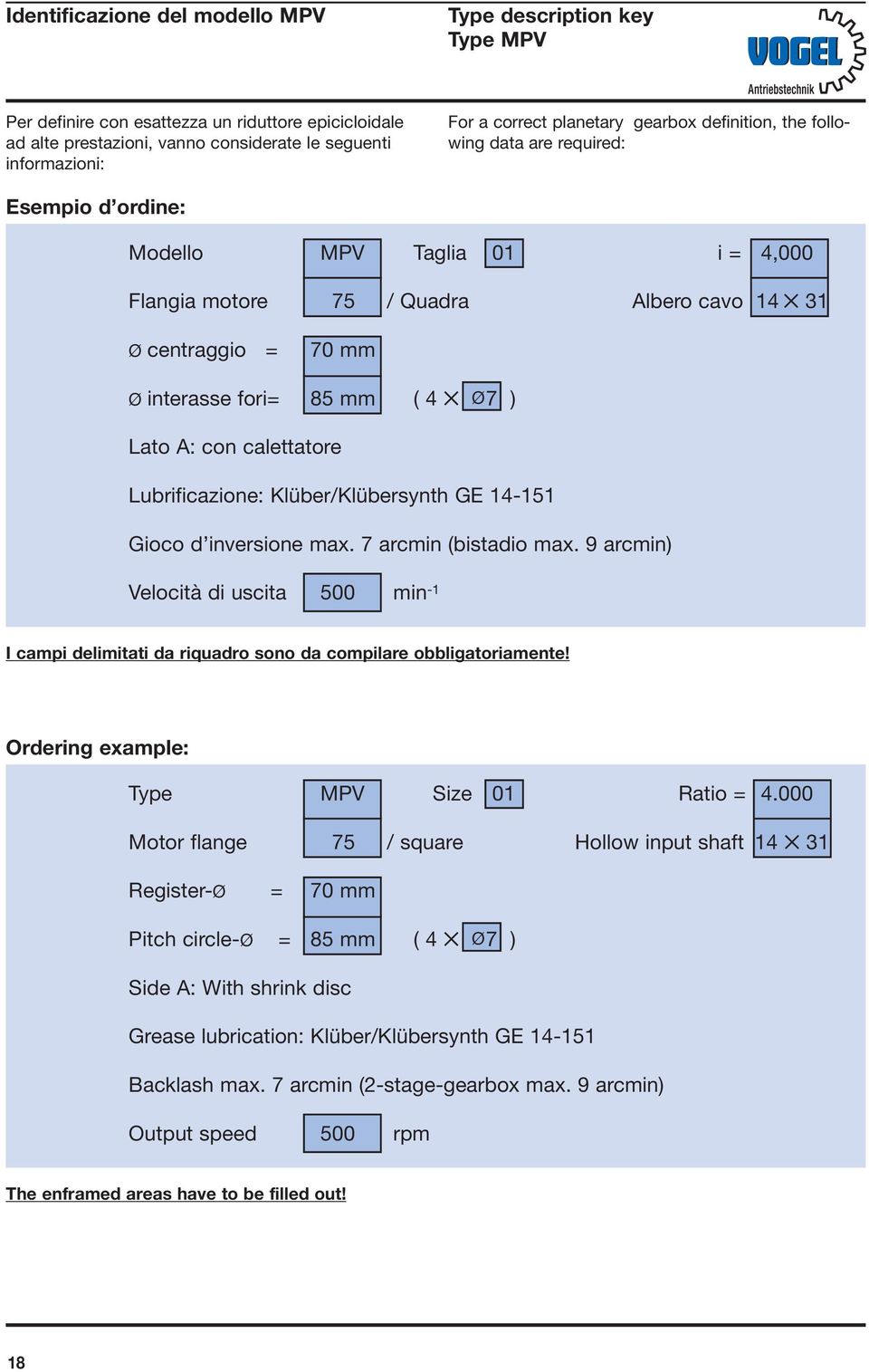 ) Lato A: con calettatore Lubrificazione: Klüber/Klübersynth GE 14-11 Gioco d inversione max. 7 arcmin (bistadio max.