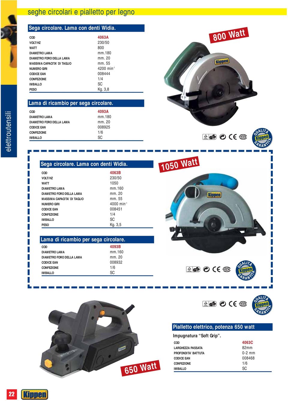 Lama con denti Widia. 4063B WATT 1050 DIAMETRO LAMA mm.160 DIAMETRO FORO DELLA LAMA mm. 20 MASSIMA CAPACITA DI TAGLIO mm. 55 NUMERO GIRI 4000 min -1 ICE EAN 008451 /4 PESO Kg.