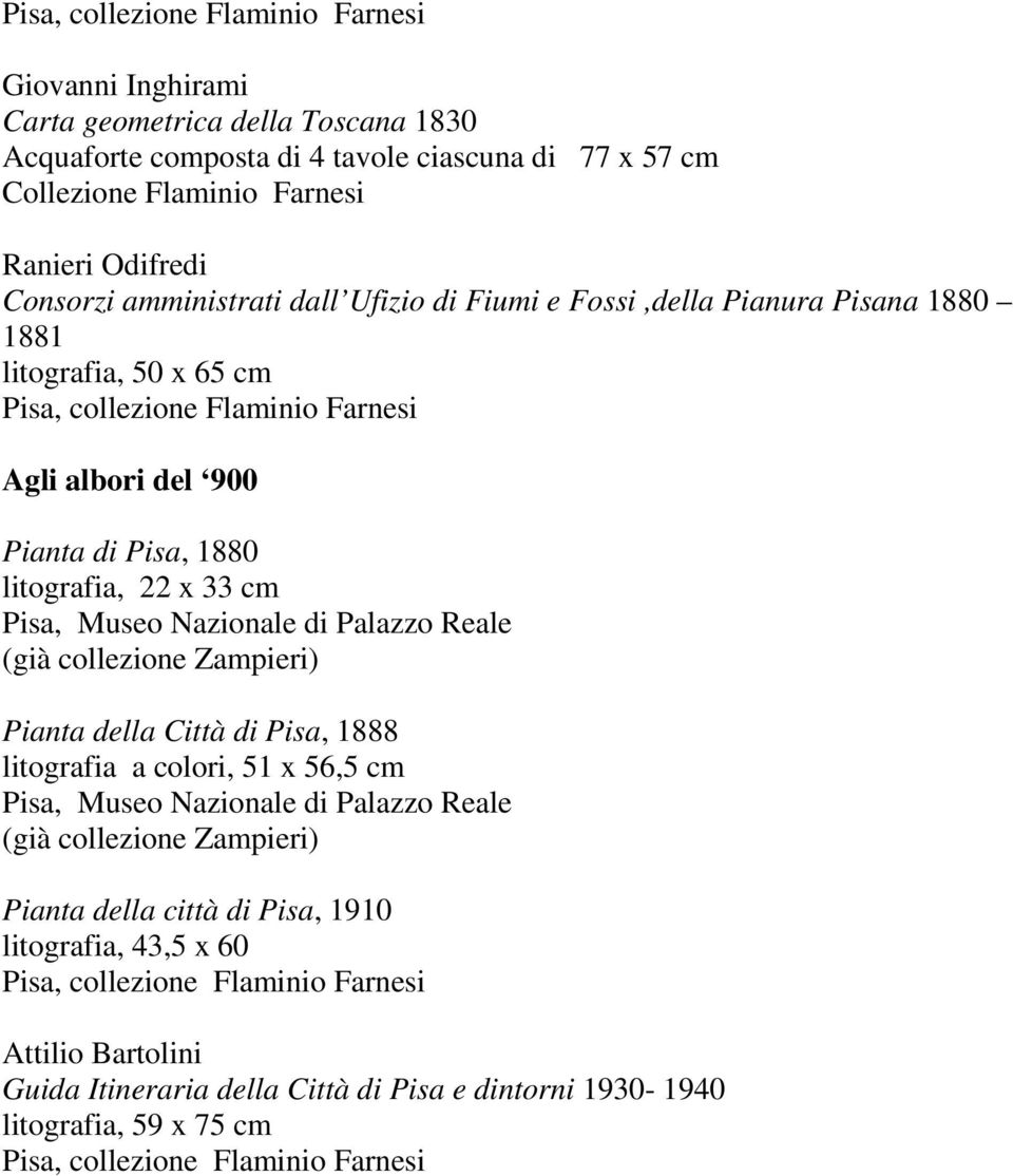 albori del 900 Pianta di Pisa, 1880 litografia, 22 x 33 cm Pianta della Città di Pisa, 1888 litografia a colori, 51 x 56,5 cm Pianta