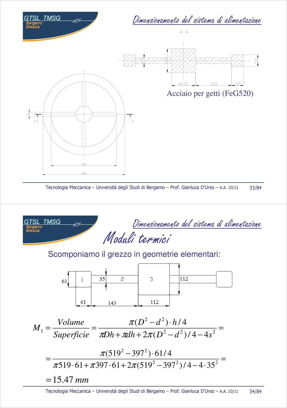 A. 10/11 /8 Moduli termici Scomponiamo il grezzo in geometrie elementari: M Volume Superficie