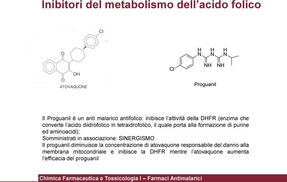 aminoacidi); Somministrati in associazione: SINERGISMO Il proguanil diminuisce la concentrazione di atovaquone