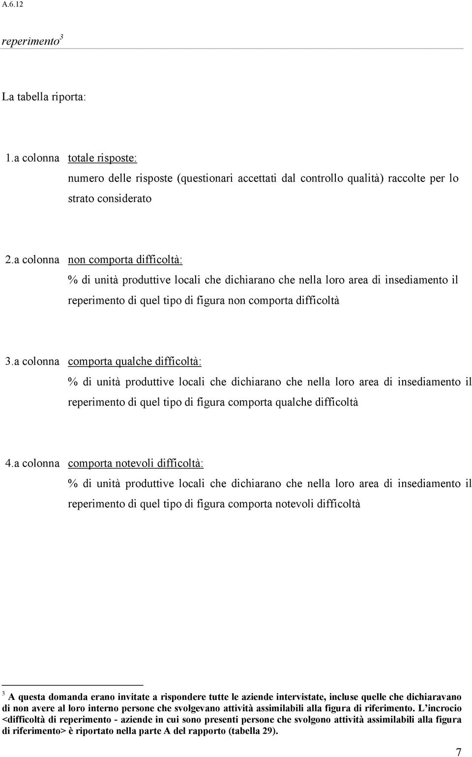 a colonna comporta notevoli difficoltà: % di unità produttive locali che dichiarano che nella loro area di insediamento il reperimento di quel tipo di figura comporta notevoli difficoltà 3 A questa