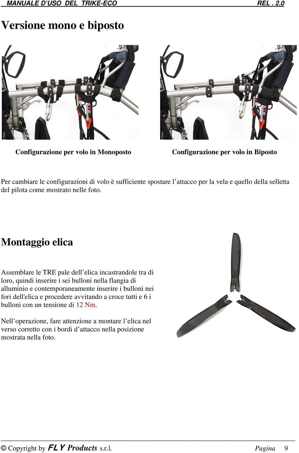 Montaggio elica Assemblare le TRE pale dell elica incastrandole tra di loro, quindi inserire i sei bulloni nella flangia di alluminio e contemporaneamente inserire i