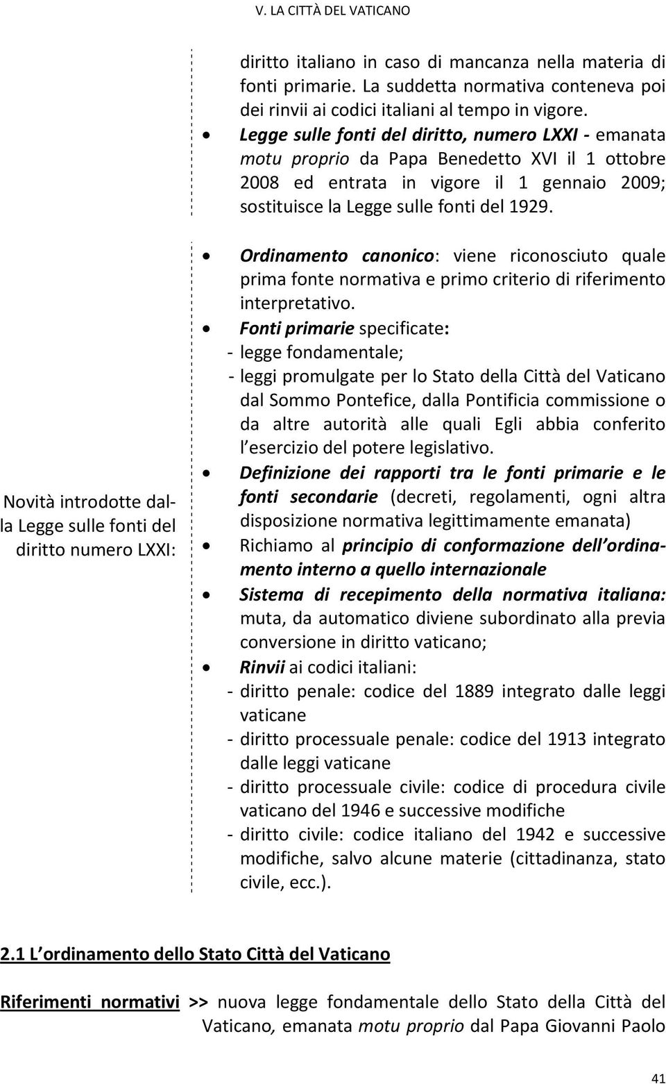 Novità introdotte dalla Legge sulle fonti del diritto numero LXXI: Ordinamento canonico: viene riconosciuto quale prima fonte normativa e primo criterio di riferimento interpretativo.