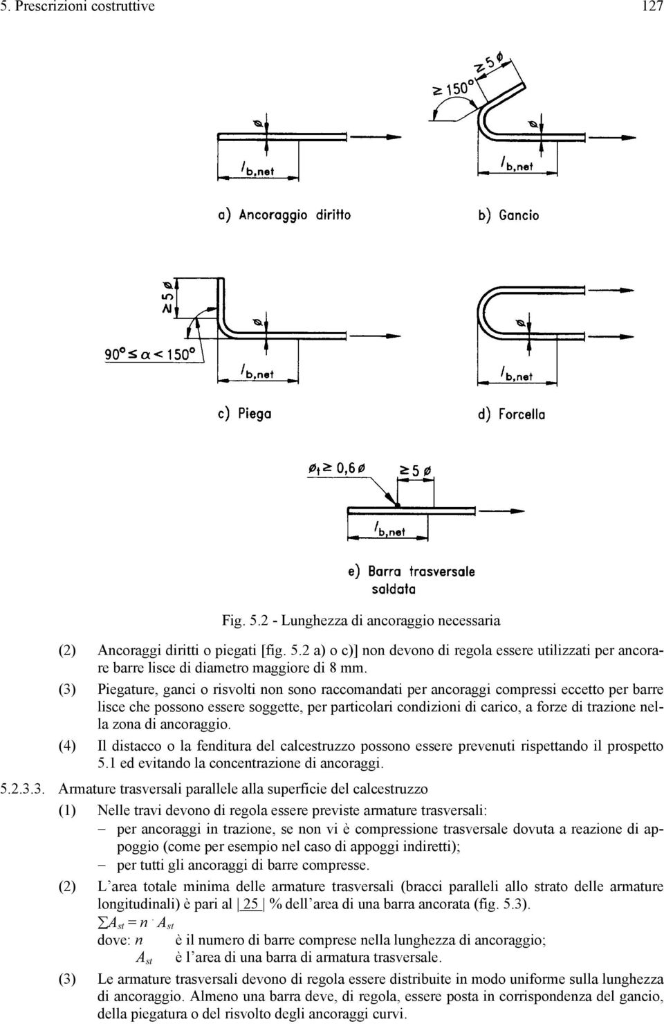 di ancoraggio. (4) Il distacco o la fenditura del calcestruzzo possono essere prevenuti rispettando il prospetto 5.1 ed evitando la concentrazione di ancoraggi. 5.2.3.