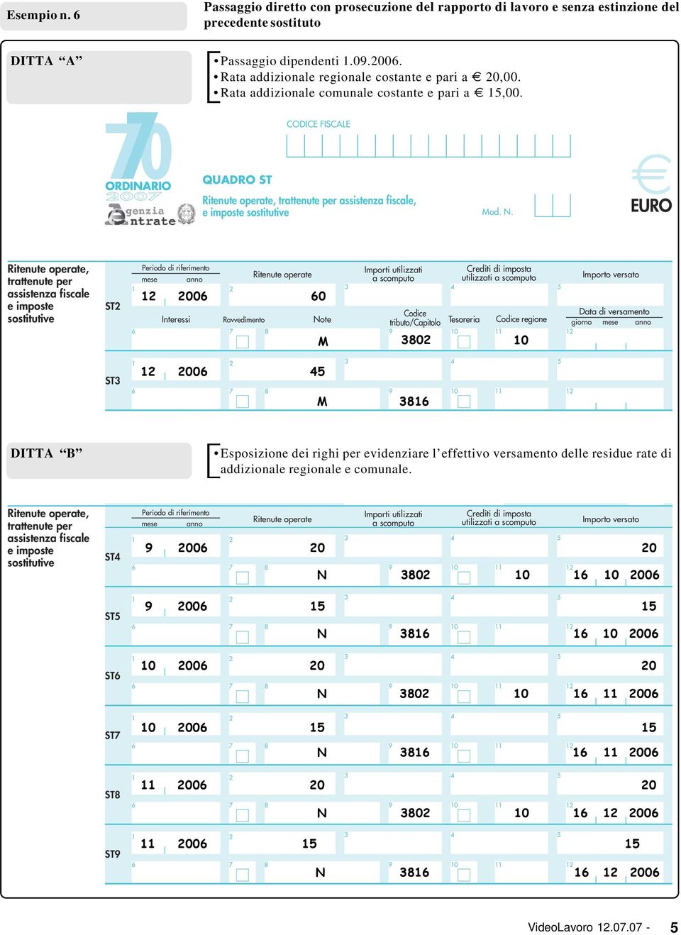 , ST DEL SOSTITUTO D IMPOSTA 00 0 ST tributo/capitolo Tesoreria regione giorno 0 M 380 0 ST3 00 4 0 M 38 DITTA B Esposizione dei righi per evidenziare l effettivo