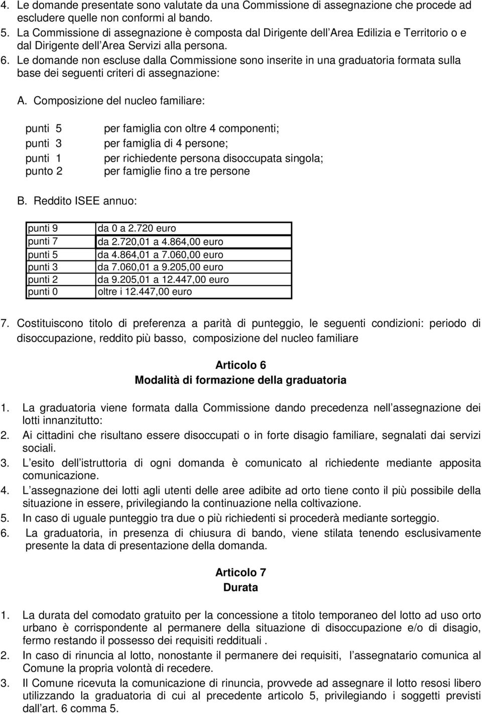 Le domande non escluse dalla Commissione sono inserite in una graduatoria formata sulla base dei seguenti criteri di assegnazione: A.