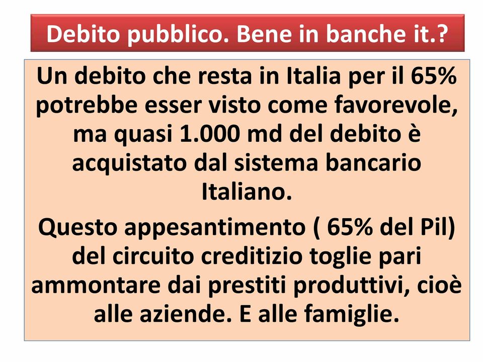 ma quasi 1.000 md del debito è acquistato dal sistema bancario Italiano.