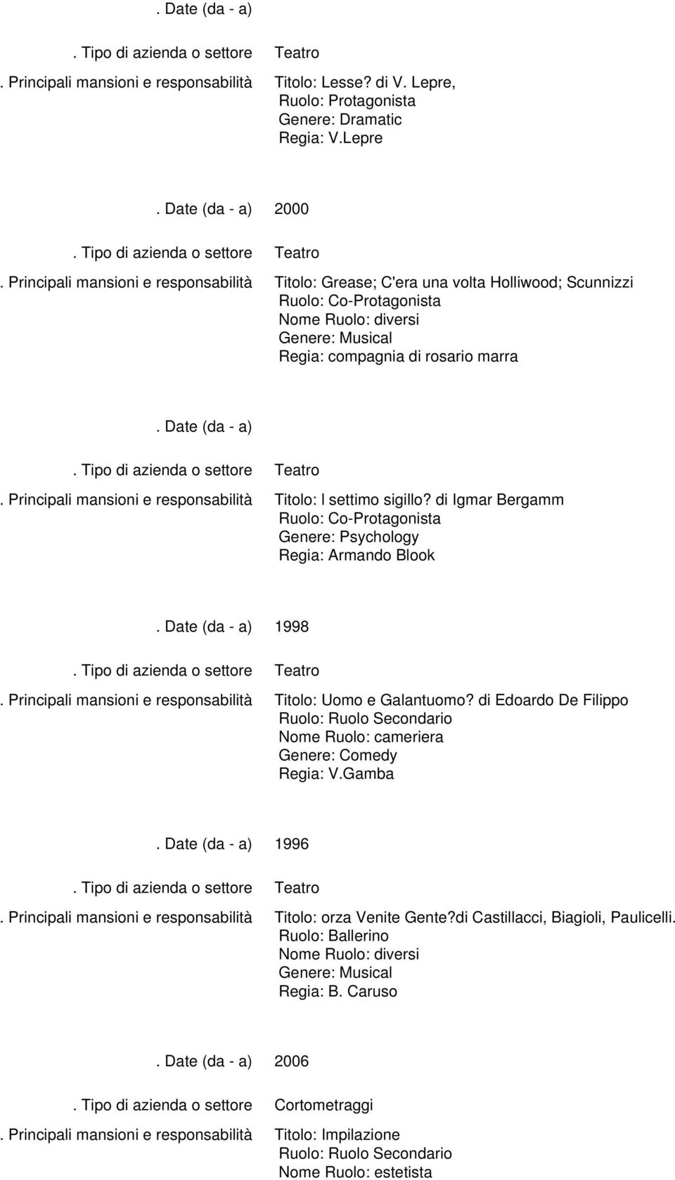 di Igmar Bergamm Genere: Psychology Regia: Armando Blook 1998 Titolo: Uomo e Galantuomo?