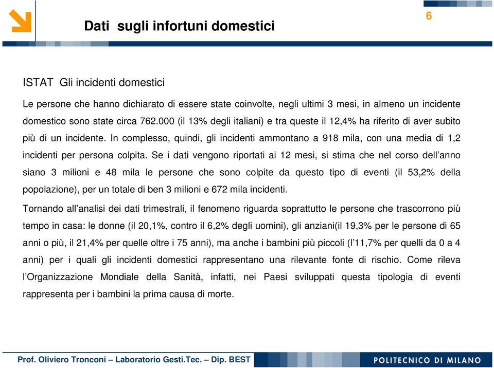 In complesso, quindi, gli incidenti ammontano a 918 mila, con una media di 1,2 incidenti per persona colpita.