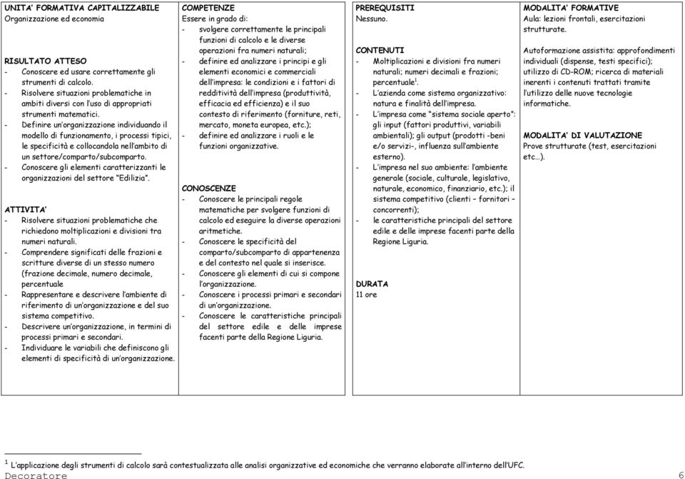 - Conoscere gli elementi caratterizzanti le organizzazioni del settore Edilizia. - Risolvere situazioni problematiche che richiedono moltiplicazioni e divisioni tra numeri naturali.