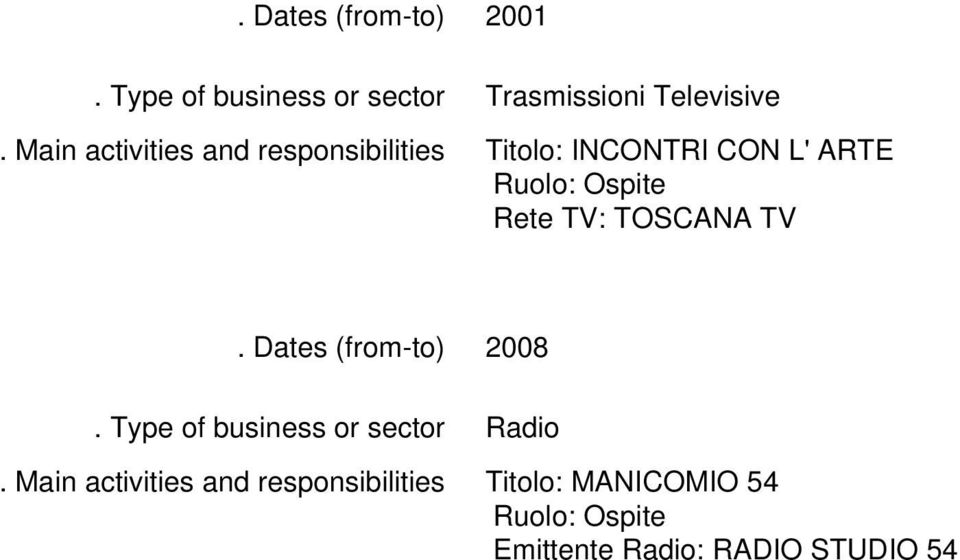 Radio Titolo: MANICOMIO 54 Ruolo: