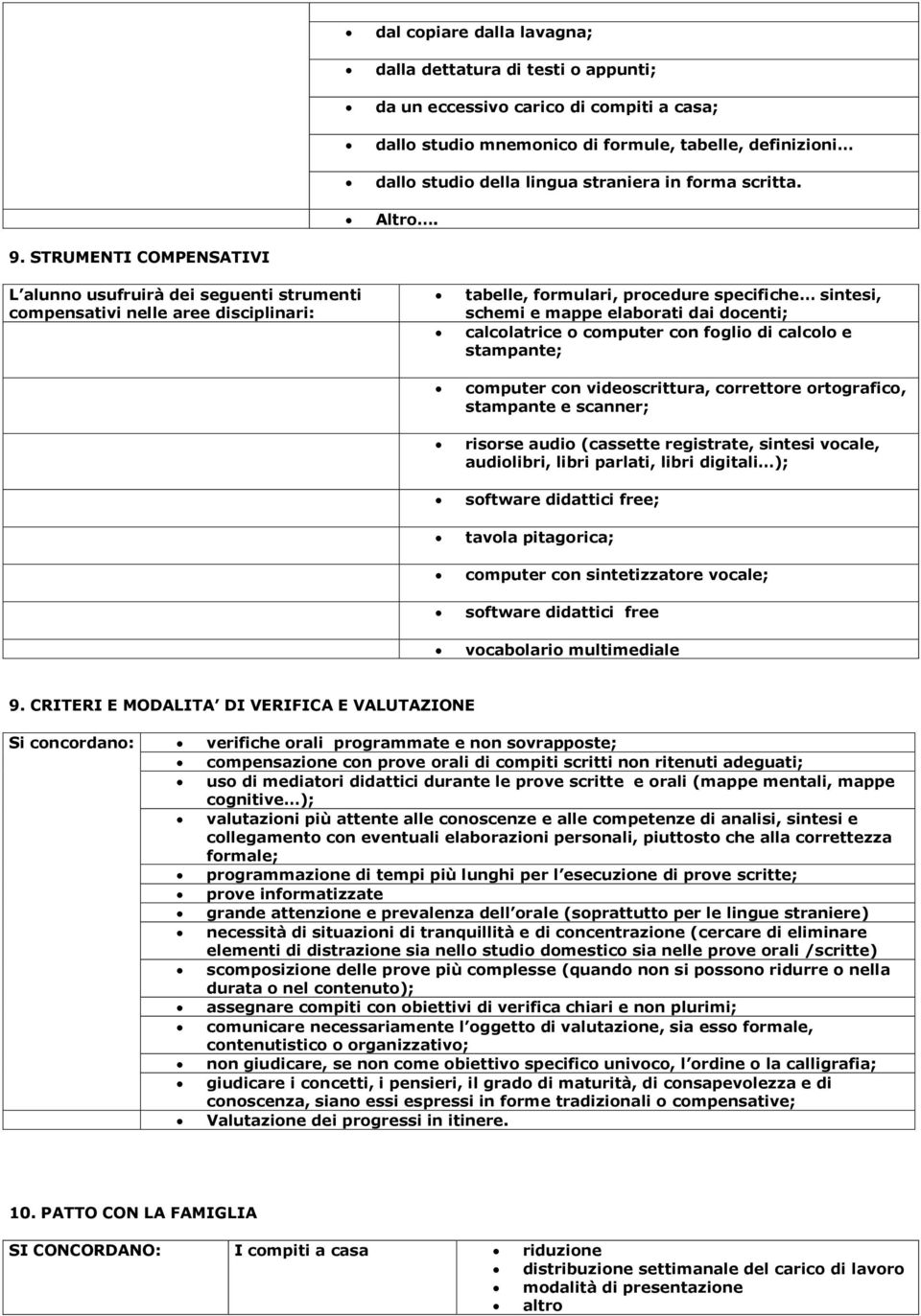 STRUMENTI COMPENSATIVI L alunno usufruirà dei seguenti strumenti compensativi nelle aree disciplinari: tabelle, formulari, procedure specifiche sintesi, schemi e mappe elaborati dai docenti;