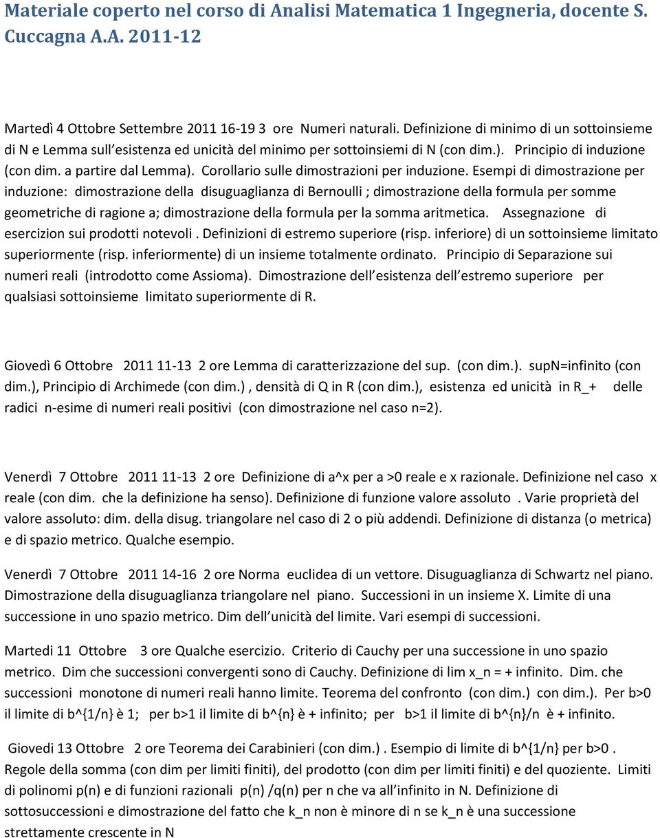 Corollario sulle dimostrazioni per induzione.