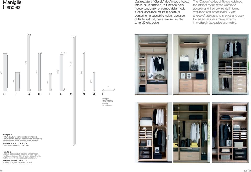 The Classic series of fittings redefines the internal space of the wardrobe according to the new trends in terms of fashion and accessories.