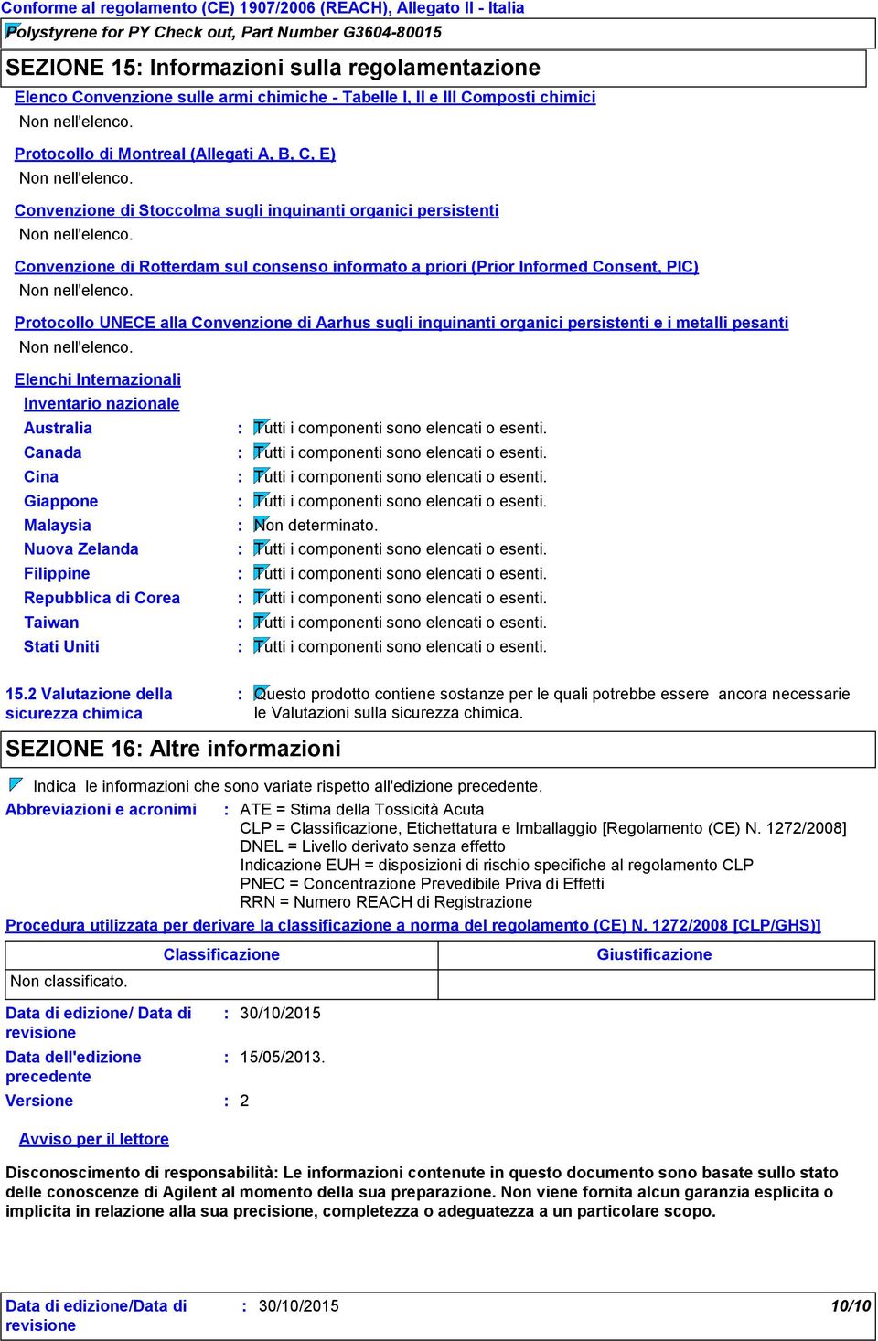 Convenzione di Rotterdam sul consenso informato a priori (Prior Informed Consent, PIC) Non nell'elenco.