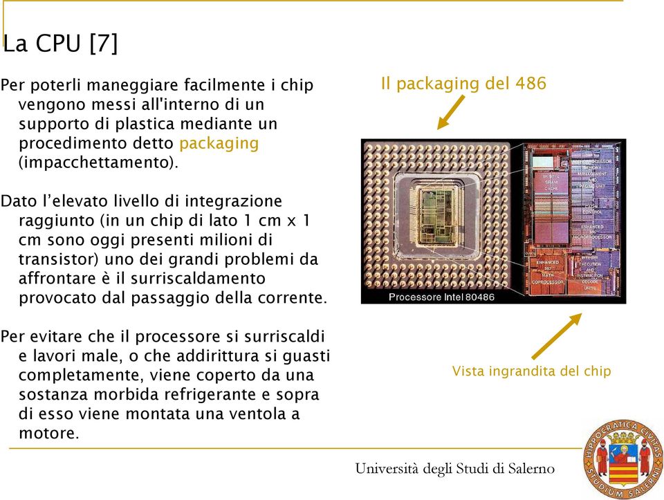 Il packaging del 486 Dato l elevato livello di integrazione raggiunto (in un chip di lato 1 cm x 1 cm sono oggi presenti milioni di transistor) uno dei grandi