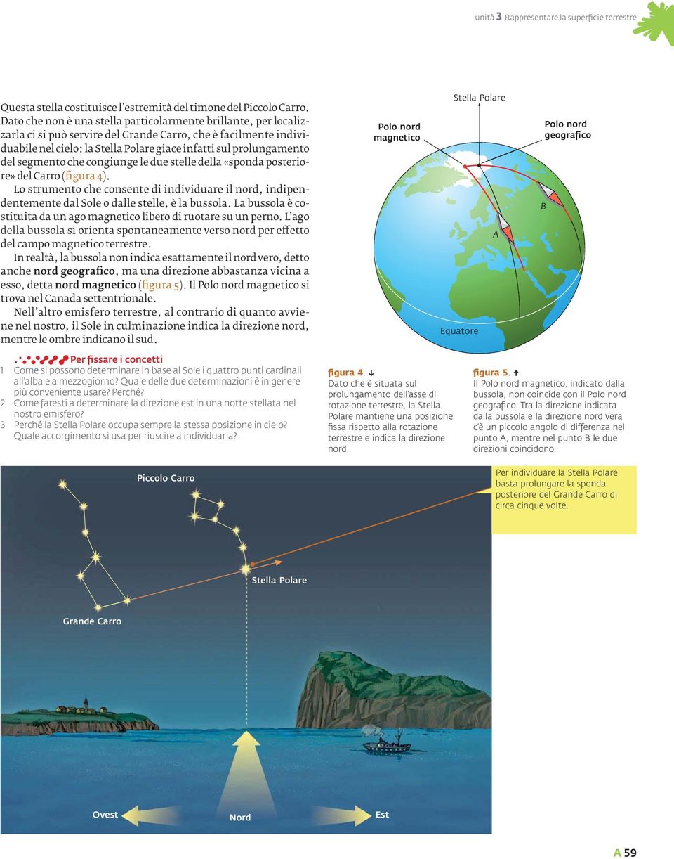 del segmento che congiunge le due stelle della «sponda posteriore» del Carro (figura 4). Lo strumento che consente di individuare il nord, indipendentemente dal Sole o dalle stelle, è la bussola.