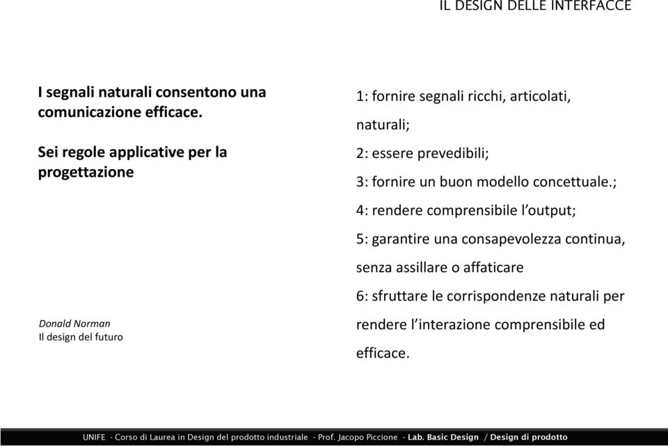 articolati, naturali; 2: essere prevedibili; 3: fornire unbuonmodello concettuale.