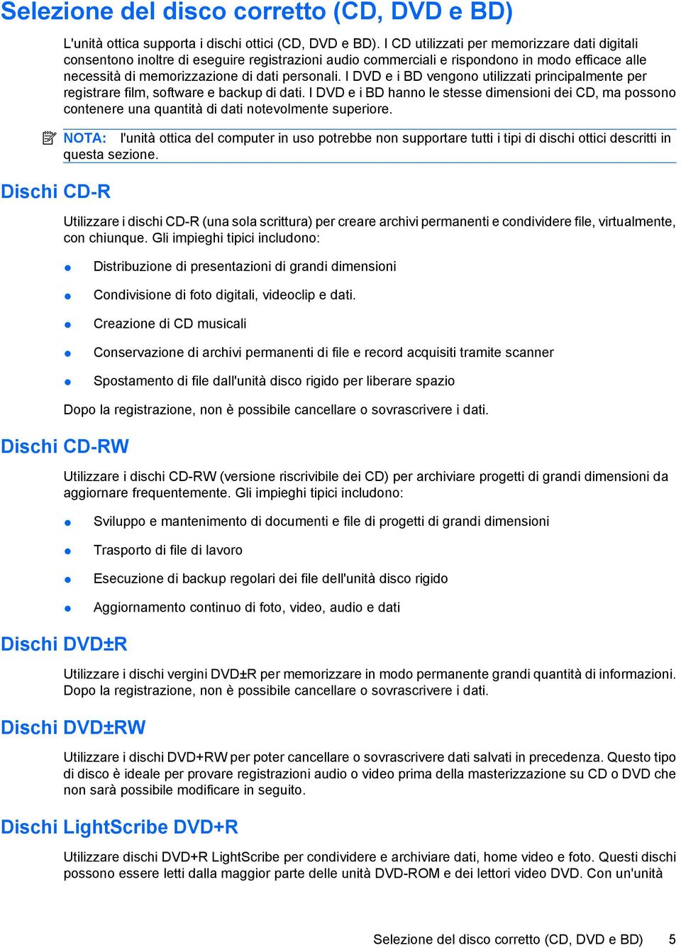 I DVD e i BD vengono utilizzati principalmente per registrare film, software e backup di dati.