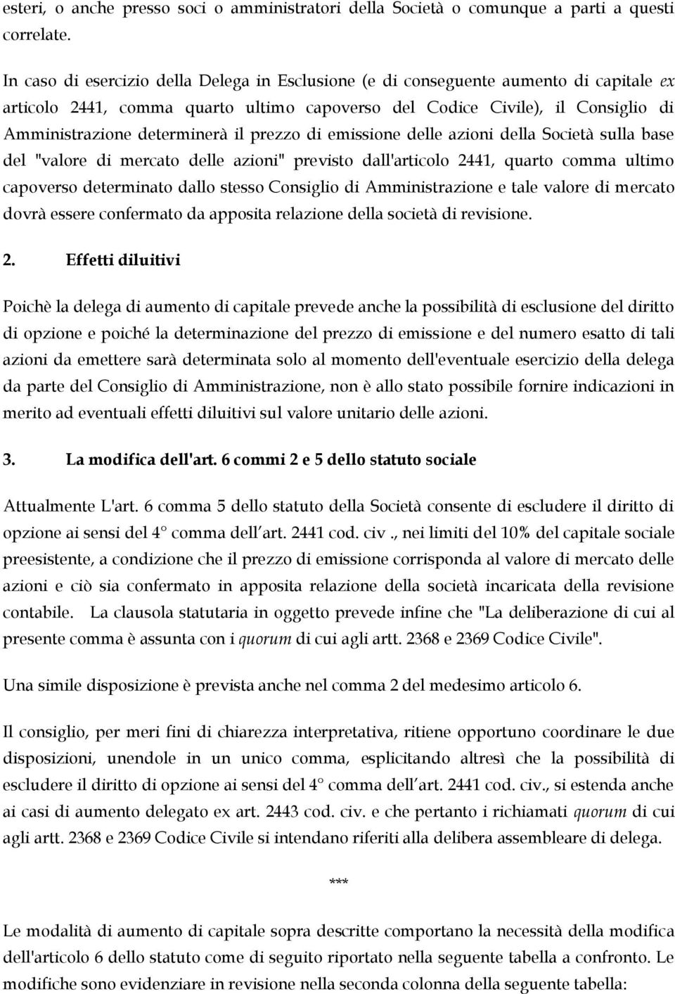 il prezzo di emissione delle azioni della Società sulla base del "valore di mercato delle azioni" previsto dall'articolo 2441, quarto comma ultimo capoverso determinato dallo stesso Consiglio di