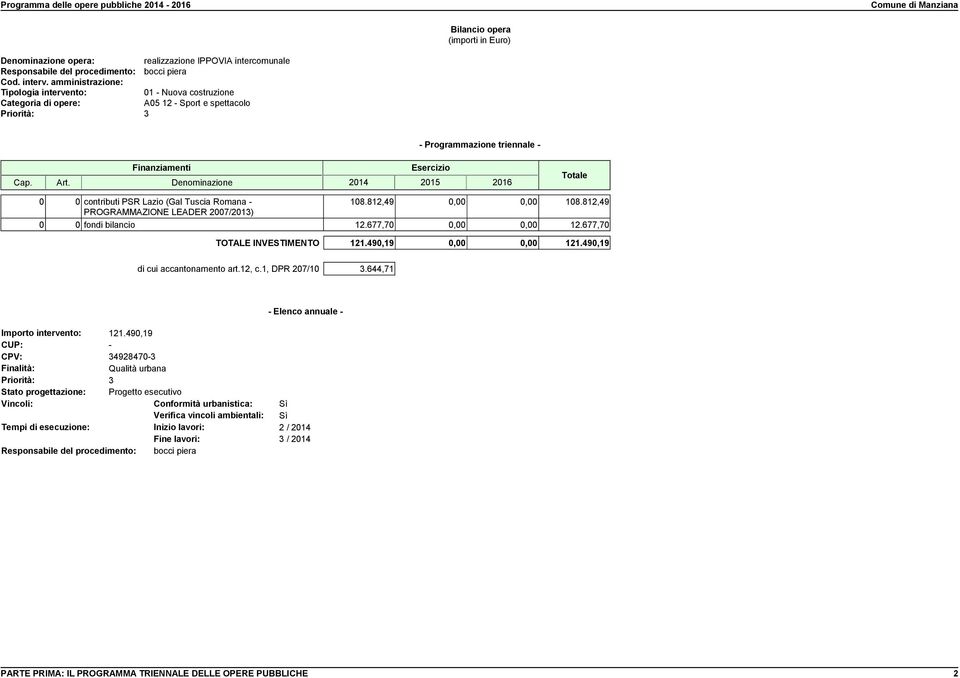 1, DPR 207/10 3.644,71 - Elenco annuale - Importo intervento: 121.