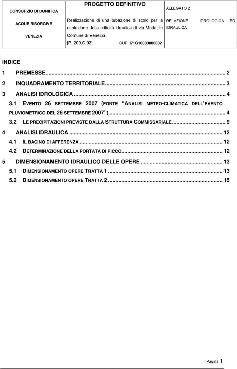 2 LE PRECIPITAZIONI PREVISTE DALLA STRUTTURA COMMISSARIALE... 9 4 ANALISI... 12 4.1 IL BACINO DI AFFERENZA... 12 4.2 DETERMINAZIONE DELLA PORTATA DI PICCO.