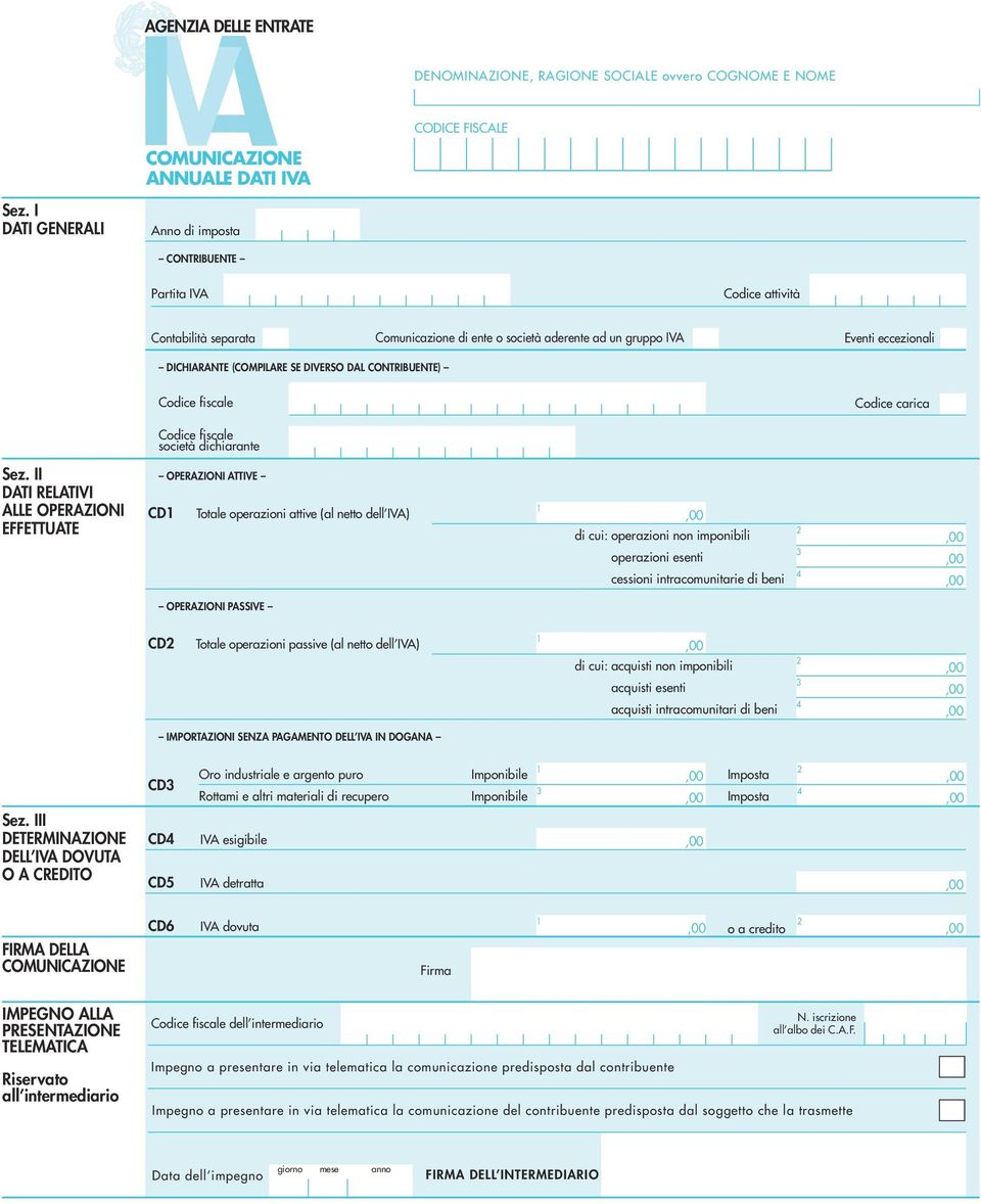 DIVERSO DAL CONTRIBUENTE) Codice fiscale Codice carica Codice fiscale società dichiarante Sez.