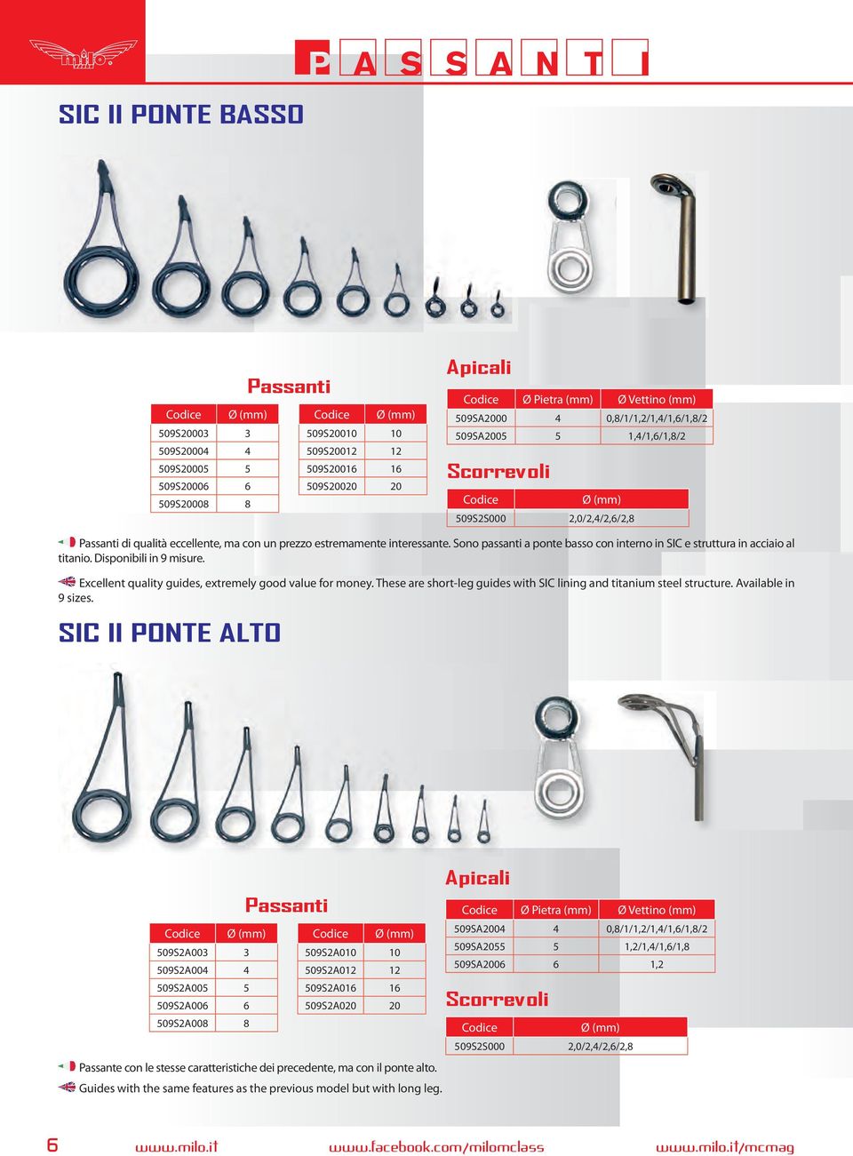 Disponibili in 9 misure. Excellent quality guides, extremely good value for money. These are short-leg guides with SIC lining and titanium steel structure. Available in 9 sizes.