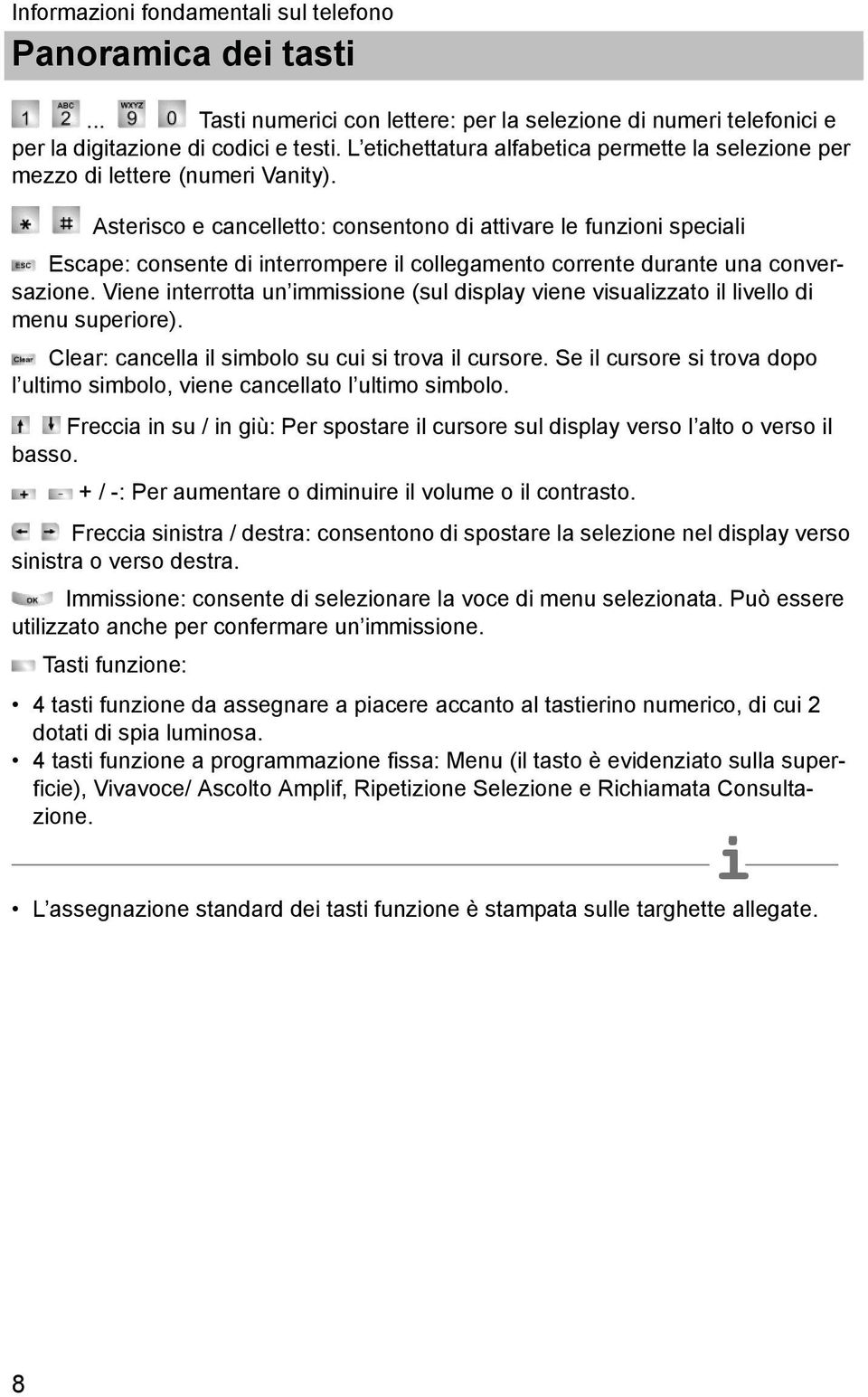 Astersco e cancelletto: consentono d attvare le funzon specal Escape: consente d nterrompere l collegamento corrente durante una conversazone.