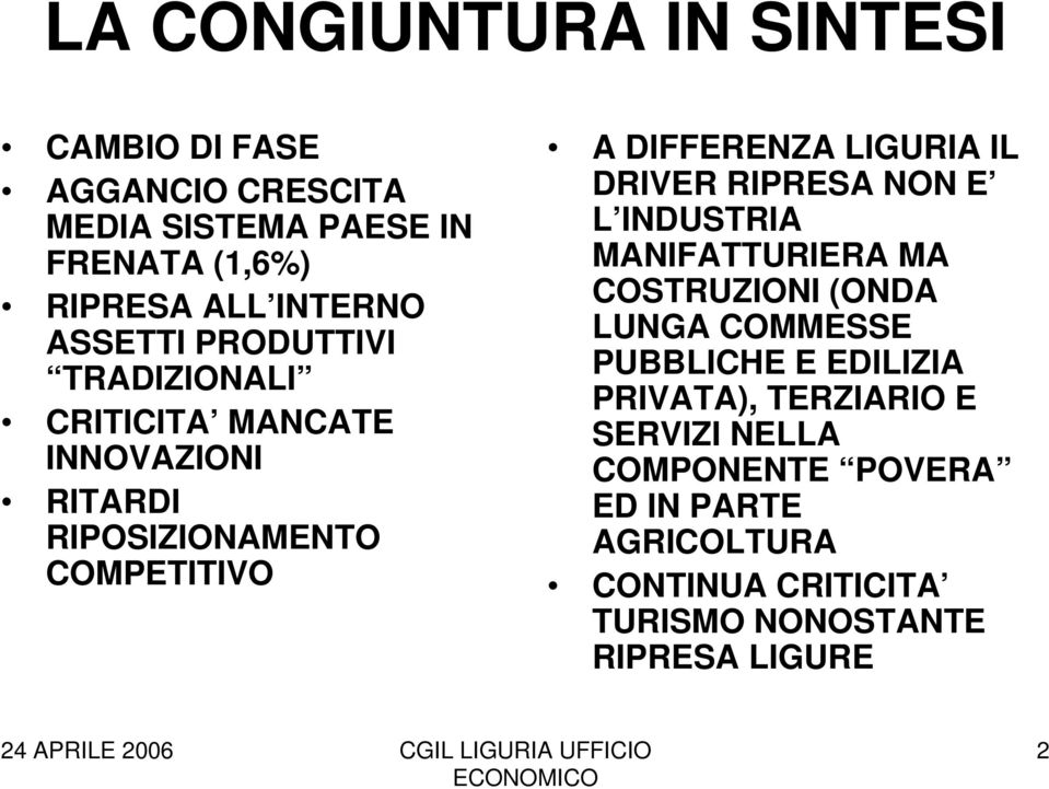 DRIVER RIPRESA NON E L INDUSTRIA MANIFATTURIERA MA COSTRUZIONI (ONDA LUNGA COMMESSE PUBBLICHE E EDILIZIA PRIVATA),