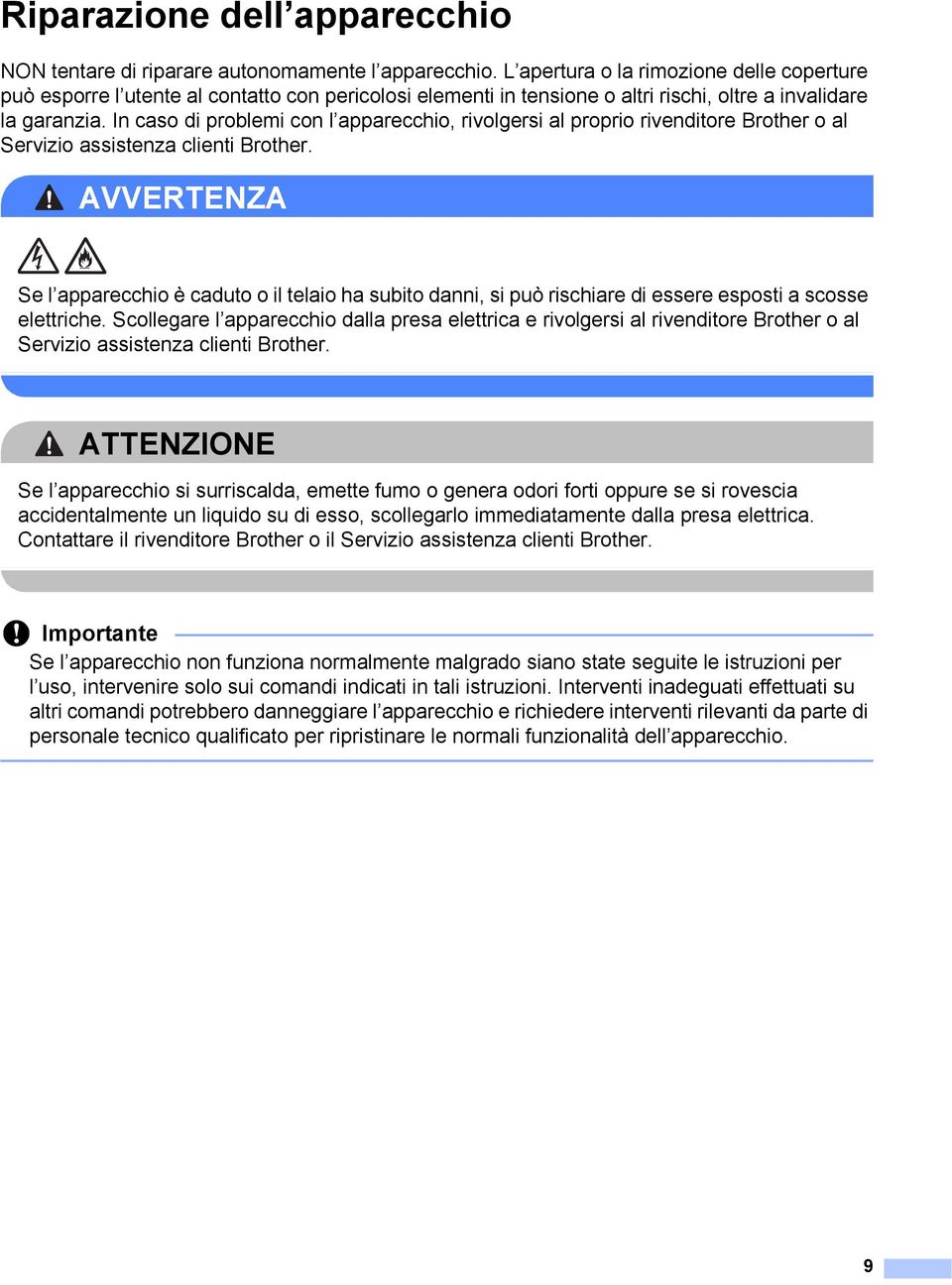 In caso di problemi con l apparecchio, rivolgersi al proprio rivenditore Brother o al Servizio assistenza clienti Brother.