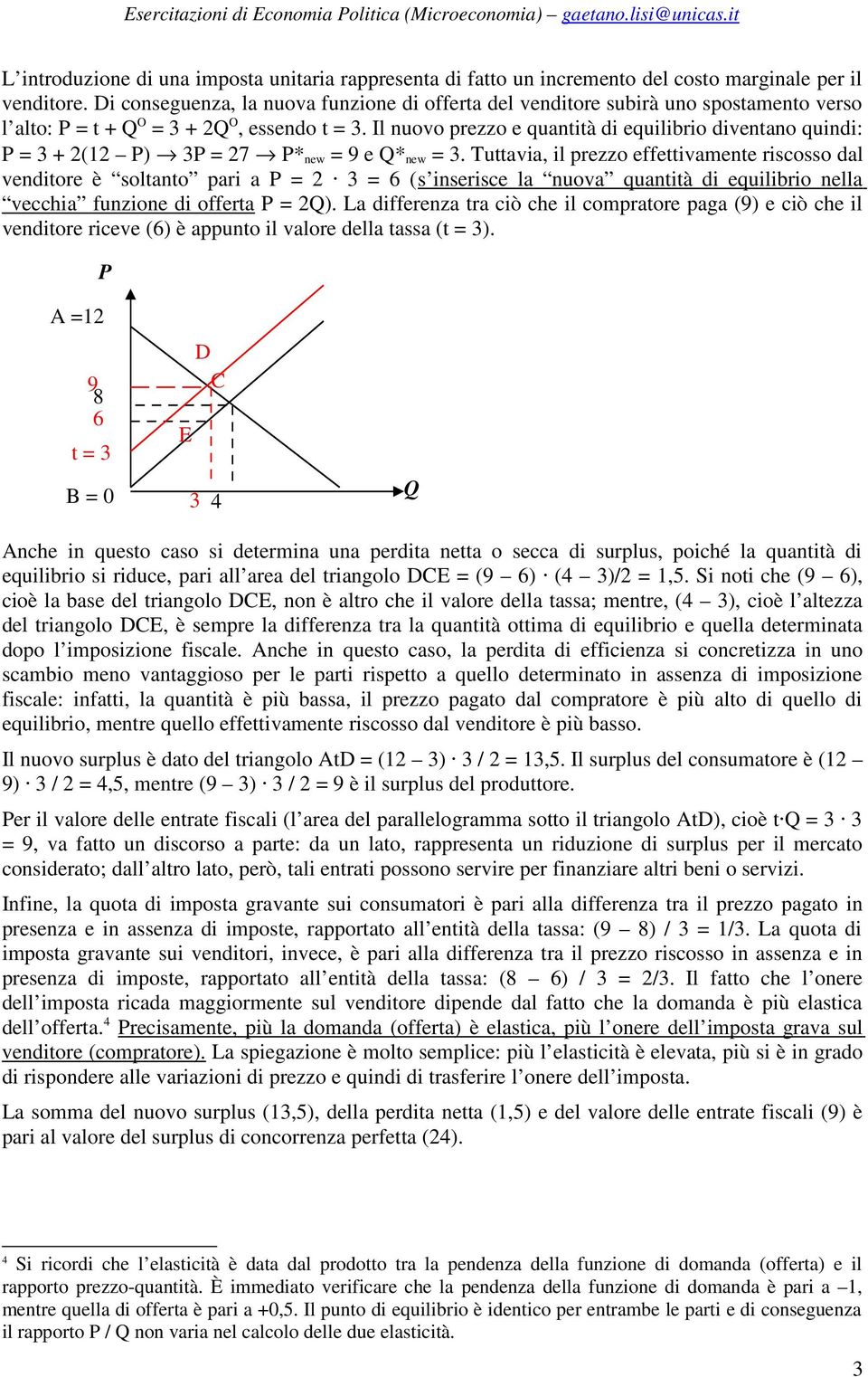 Il nuovo prezzo e quantità di equilibrio diventano quindi: = + 2( ) = 27 * new = e * new =.