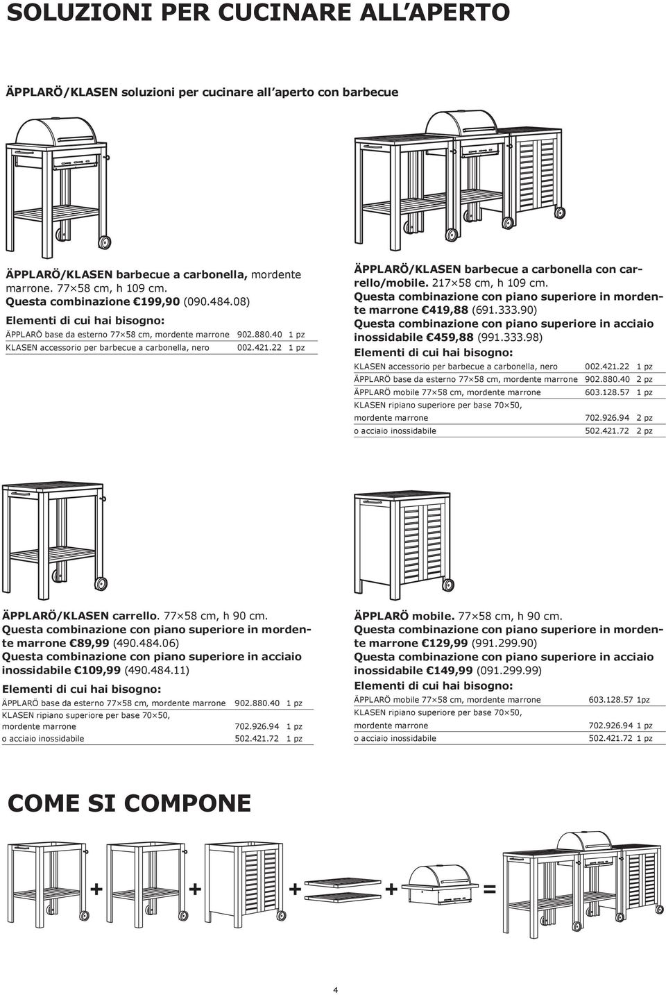 22 ÄPPLARÖ/KLASEN barbecue a carbonella con carrello/mobile. 217 58 cm, h 109 cm. Questa combinazione con piano superiore in mordente marrone 419,88 (691.333.