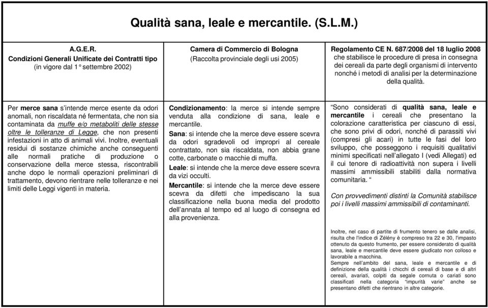 687/2008 del 18 luglio 2008 che stabilisce le procedure di presa in consegna dei cereali da parte degli organismi di intervento nonché i metodi di analisi per la determinazione della qualità.