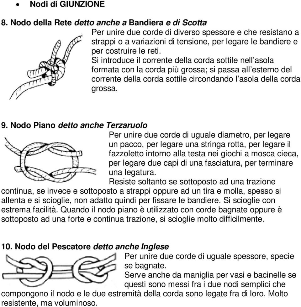 Si introduce il corrente della corda sottile nell asola formata con la corda più grossa; si passa all esterno del corrente della corda sottile circondando l asola della corda grossa. 9.