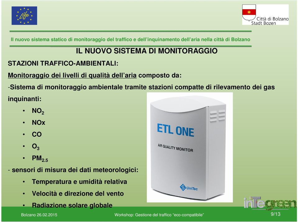 di rilevamento dei gas inquinanti: NO 2 NOx CO O 3 PM 2.