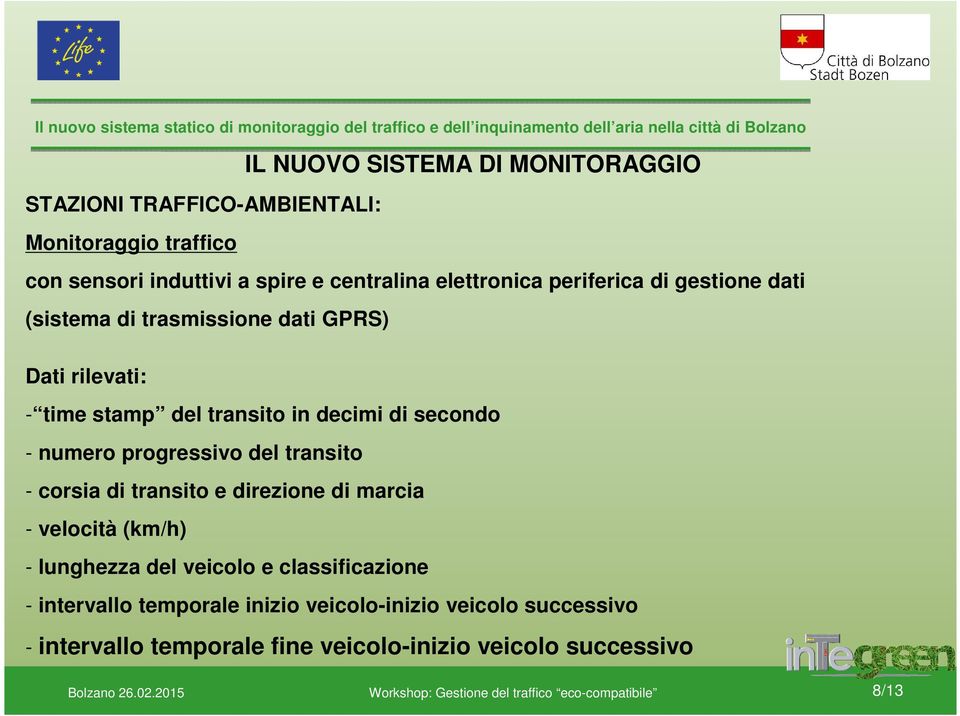 secondo - numero progressivo del transito - corsia di transito e direzione di marcia - velocità (km/h) - lunghezza del veicolo e