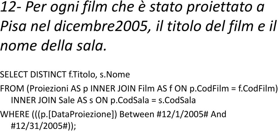 nome FROM (Proiezioni AS p INNER JOIN Film AS f ON p.codfilm = f.