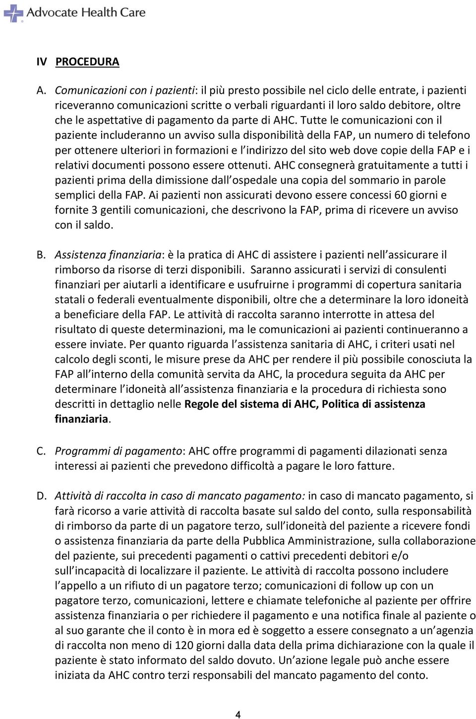 pagamento da parte di AHC.