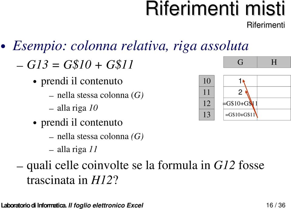 quali celle coinvolte se la formula in G fosse trascinata in H?
