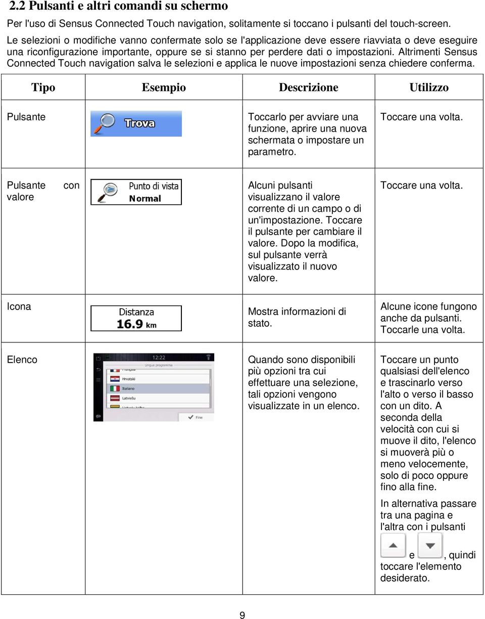 Altrimenti Sensus Connected Touch navigation salva le selezioni e applica le nuove impostazioni senza chiedere conferma.