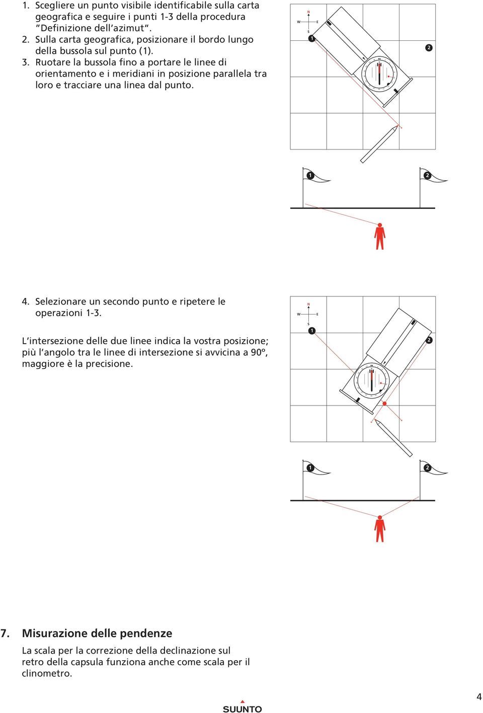 Ruotare la bussola fino a portare le linee di orientamento e i meridiani in posizione parallela tra loro e tracciare una linea dal punto. 3 3.