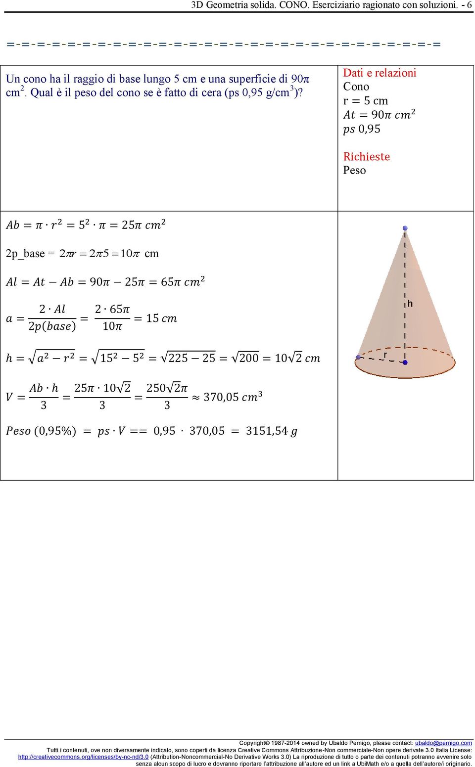 - 6 Un cono ha il raggio di base lungo 5 cm e una
