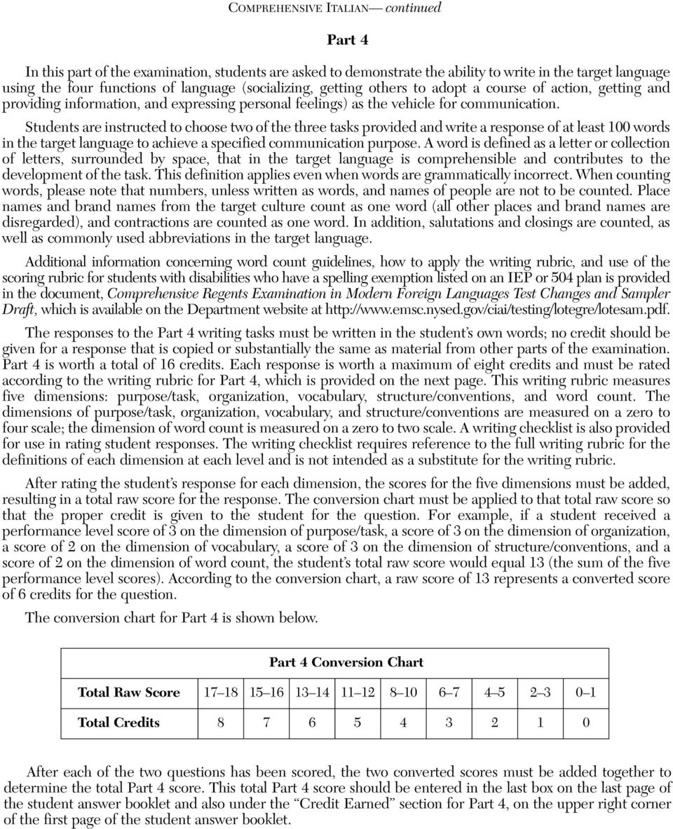 Students are instructed to choose two of the three tasks provided and write a response of at least 100 words in the target language to achieve a specified communication purpose.